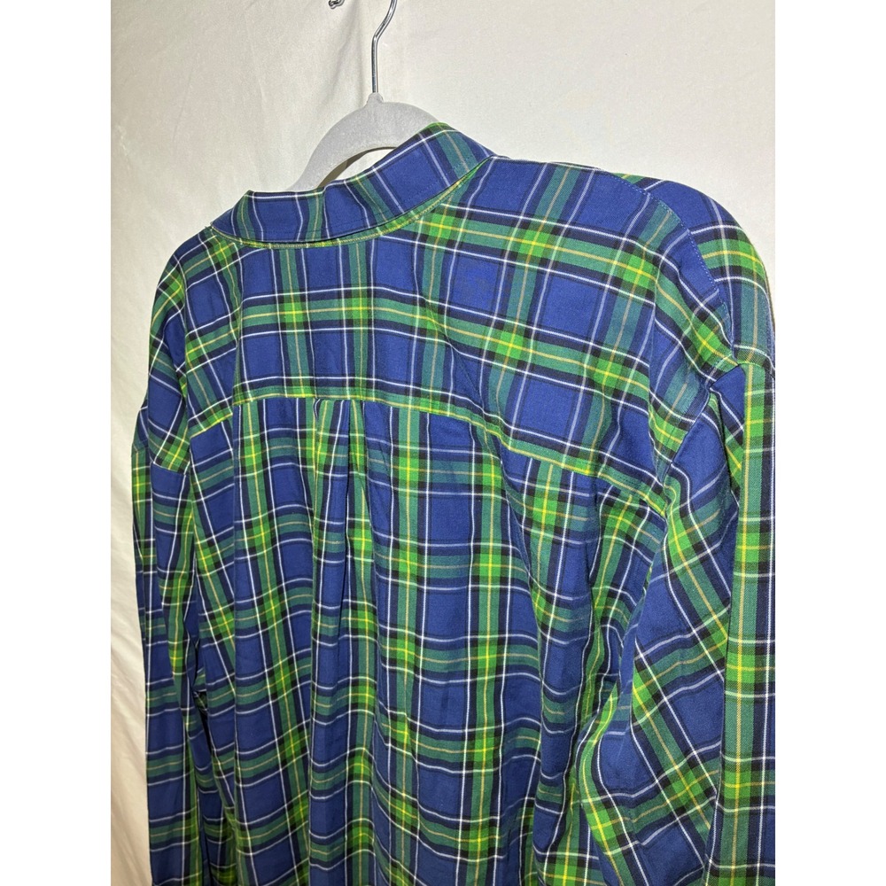 LL Bean Mens XXL Tall Blue Green Plaid Cotton Merino Wool Button Down Shirt - Picture 6 of 6